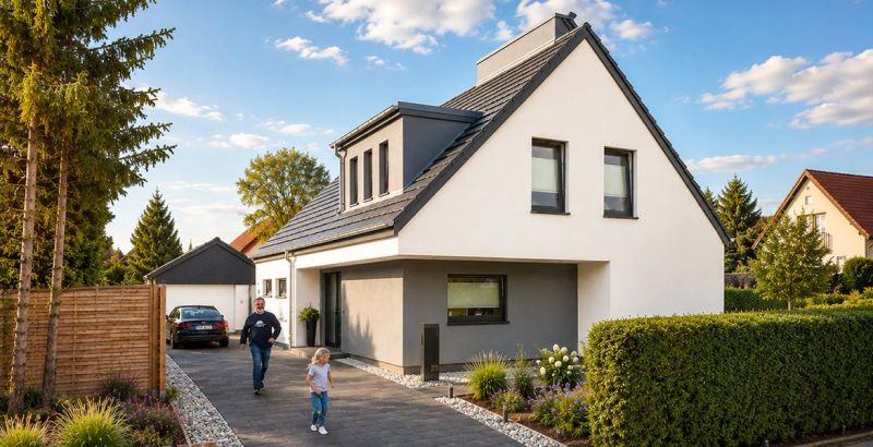 Modernes Einfamilienhaus mit Satteldach, Gaube und überdachtem Eingangsbereich in Tessin