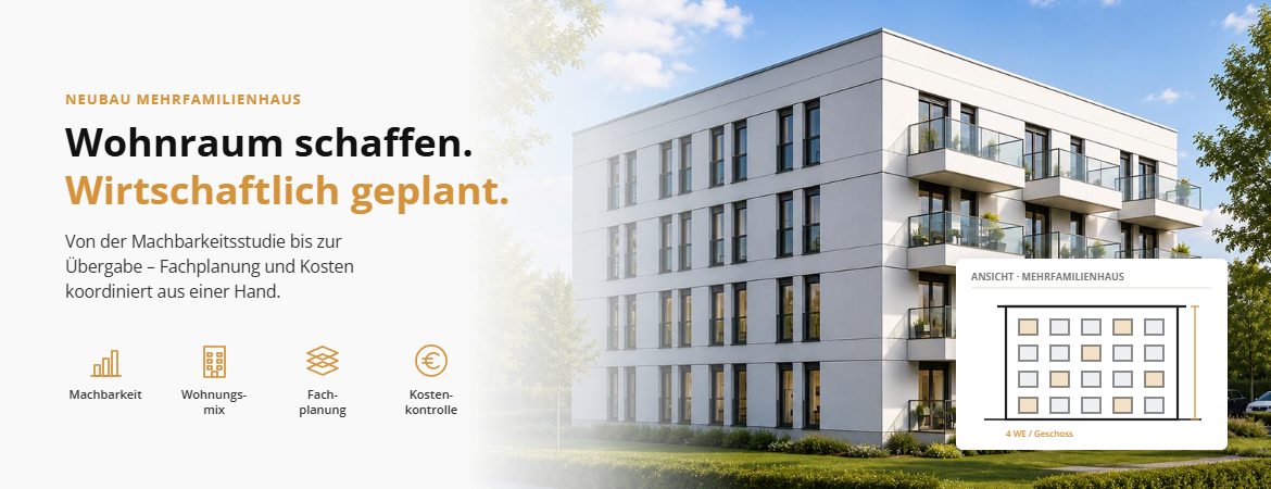 Neubau Mehrfamilienhaus: wirtschaftlich geplant, Fachplanung koordiniert